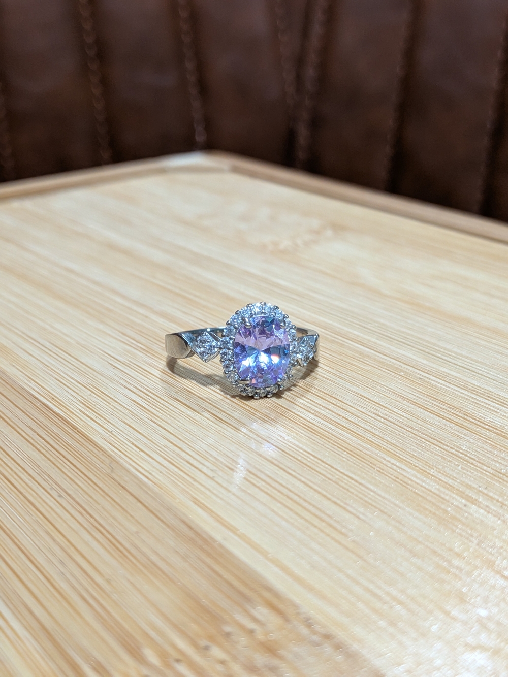 Lavender Halo Oval Crystal Ring - Women Jewelry, Sterling Silver